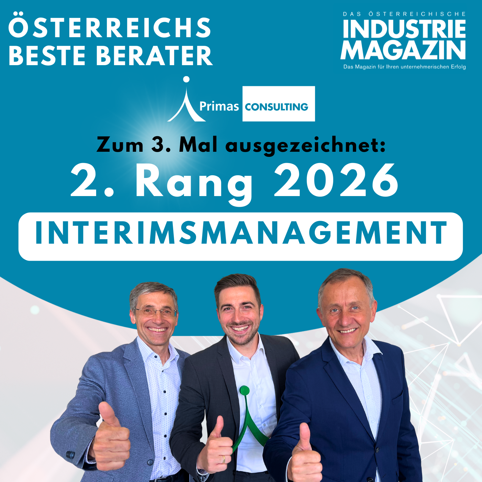 2. Platz in der Kategorie Interimsmanagement beim Ranking des Industriemagazins "Österreichs beste Berater"